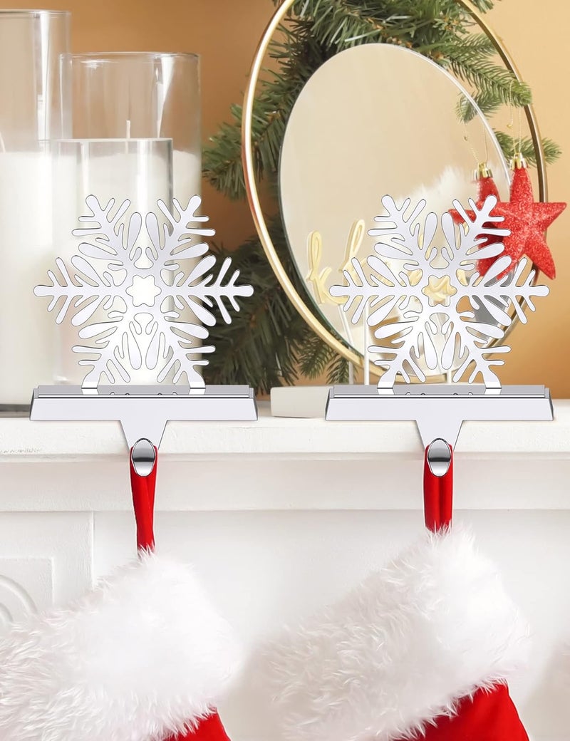 Jetika Christmas Stocking Holders for Mantle Set of 2, Snowflake Stocking Hanger for Mantel Weighted Heavy Metal Stocking Hook Stand for Fireplace Christmas Decorations Indoor Holiday Decor, 2-Pack - Image 2